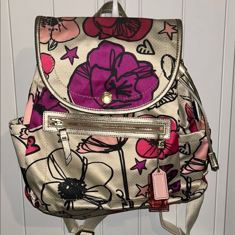 Coach Floral Beige and Pink Backpack